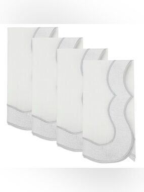Saro Coretta White/Silver Scalloped Edge Polyester Napkins, Set of 4 20” by 20”